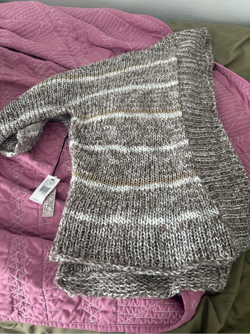 Billabong Women's Knit Cardigan in Taupe & Cream Blend